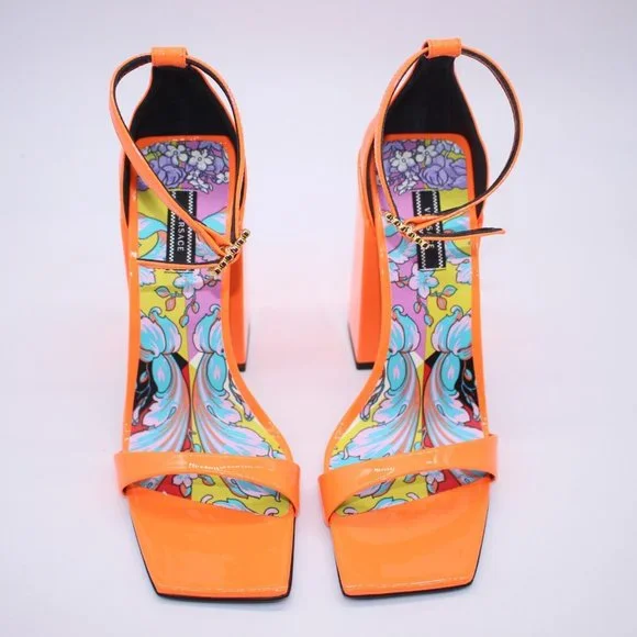 VERSACE Fluo Patent Leather Sandals Orange Size 37 EU US